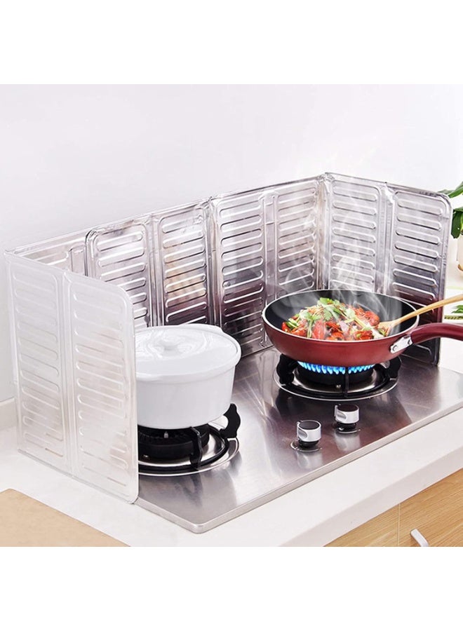 Foldable barrier to protect against air and oil splatters for cooking and frying on the stovetop and dishwasher. 3-pack, silver aluminum. - Image 2